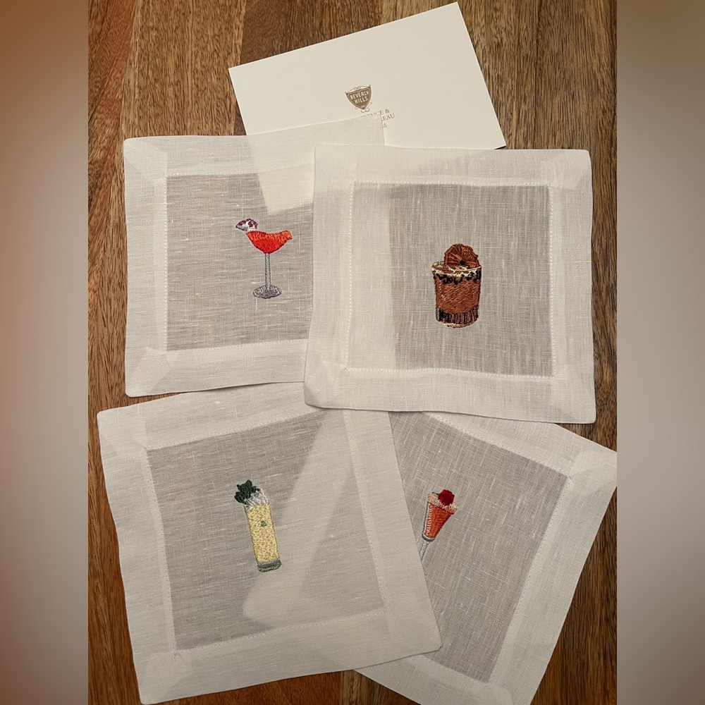 Beverly Hills Linen Embroidered Cocktail Napkin Set - Picture 3 of 8